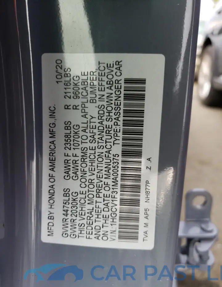 1HGCV1F31MA005375# 12
