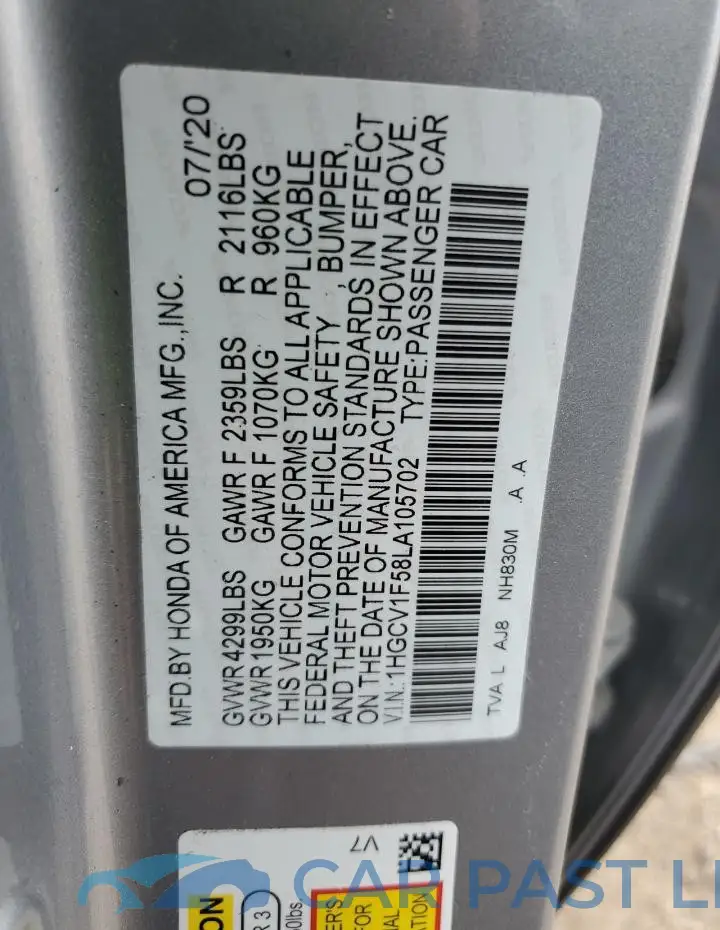 1HGCV1F58LA105702# 12