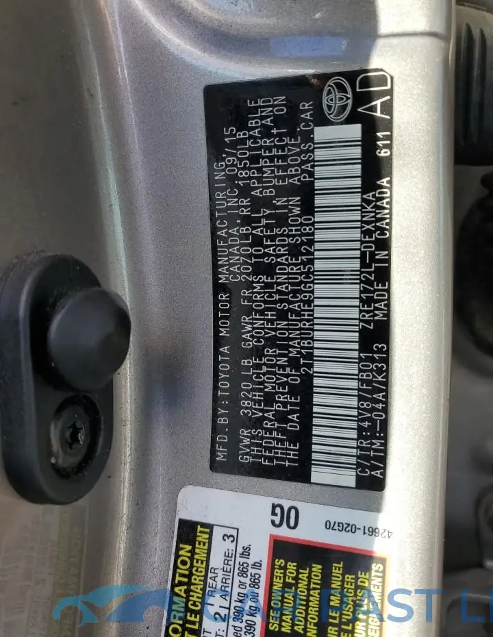 2T1BURHE9GC512180# 12