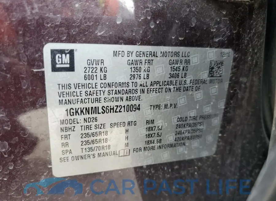 1GKKNMLS6HZ210094# 13
