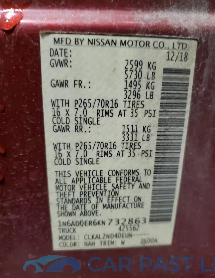 1N6AD0ER6KN732863# 13