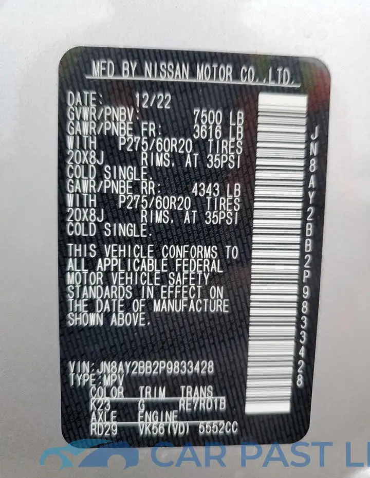 JN8AY2BB2P9833428# 13
