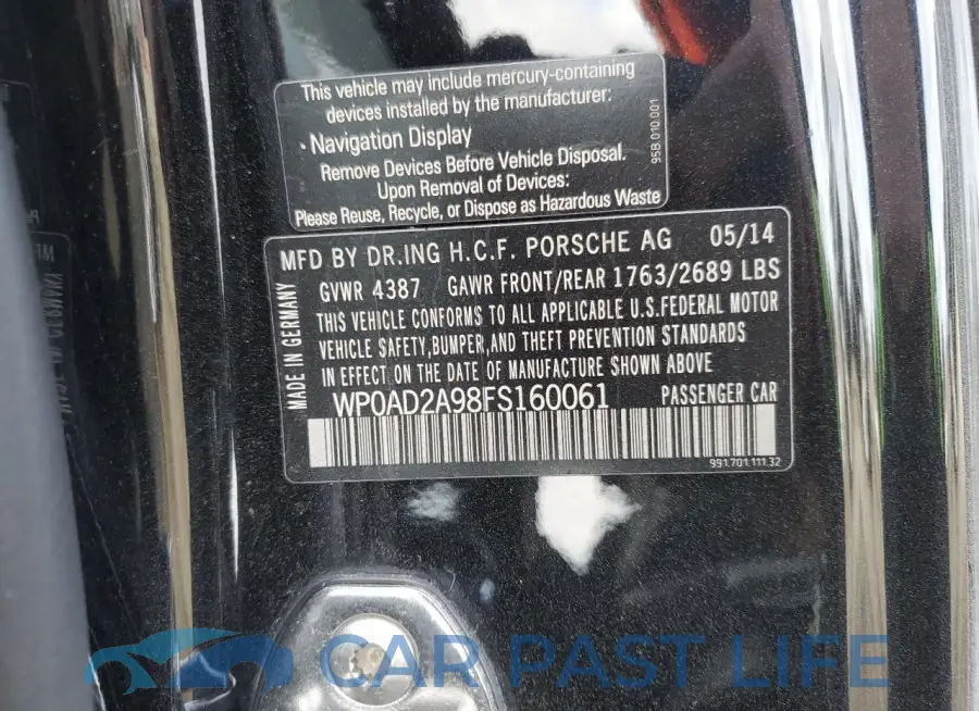 WP0AD2A98FS160061# 12