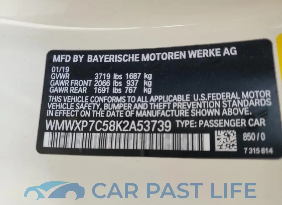 WMWXP7C58K2A53739# 12