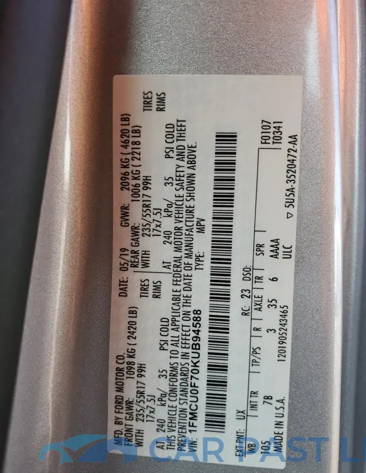1FMCU0F70KUB94588# 13