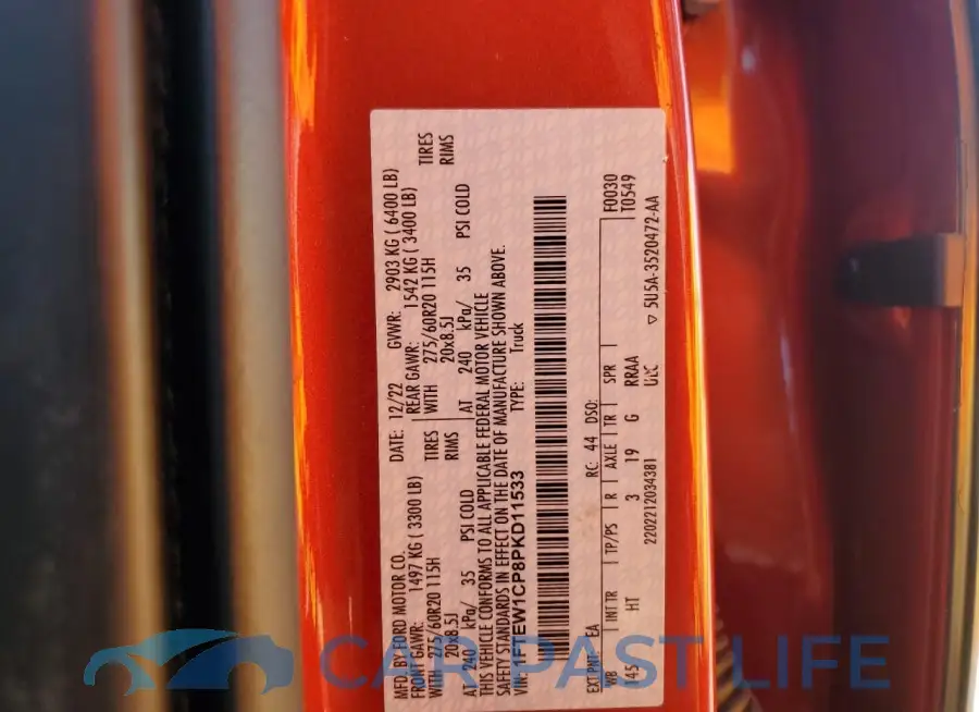 1FTEW1CP8PKD11533# 12