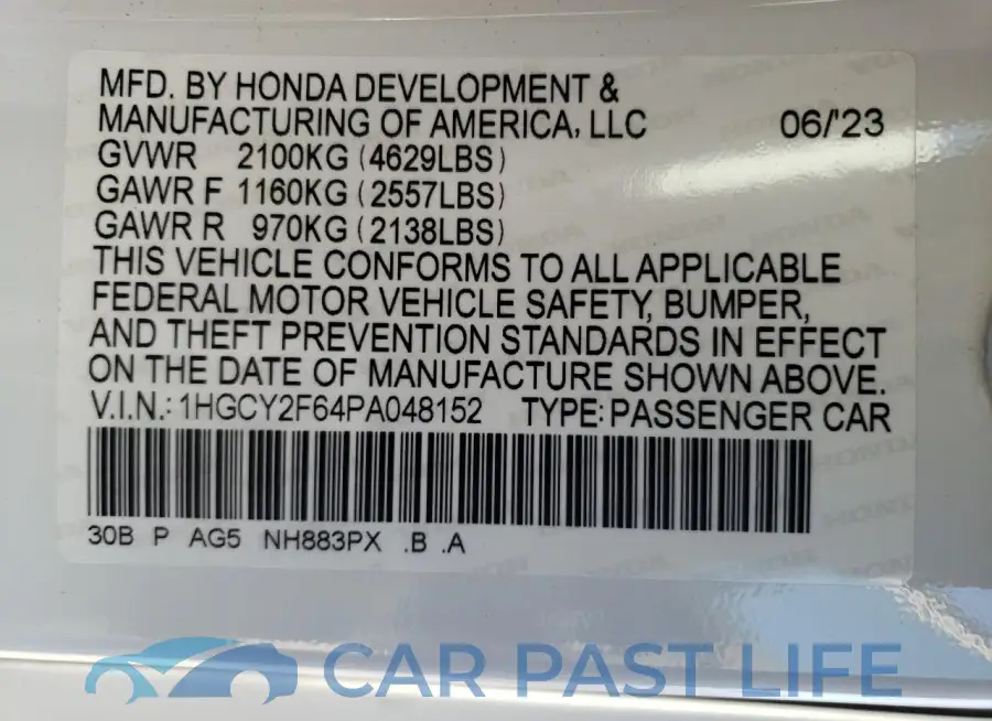 1HGCY2F64PA048152# 12