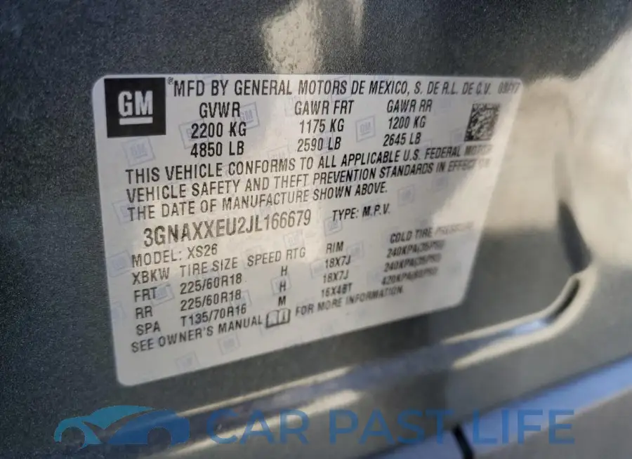 3GNAXXEU2JL166679# 12