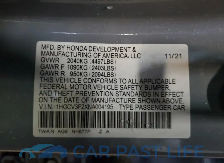 1HGCV3F2XNA004195# 12