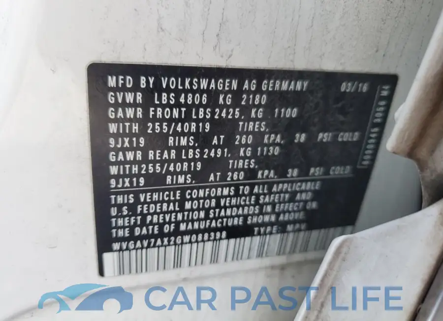 WVGAV7AX2GW088398# 12