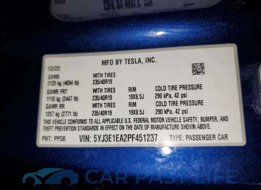5YJ3E1EA2PF451237# 12