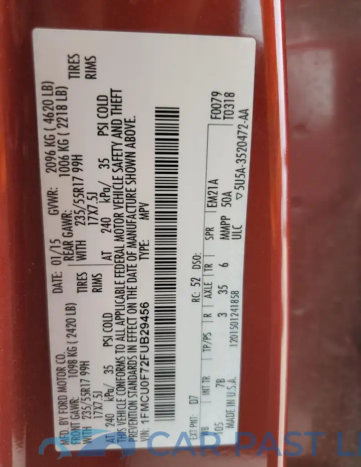 1FMCU0F72FUB29456# 13
