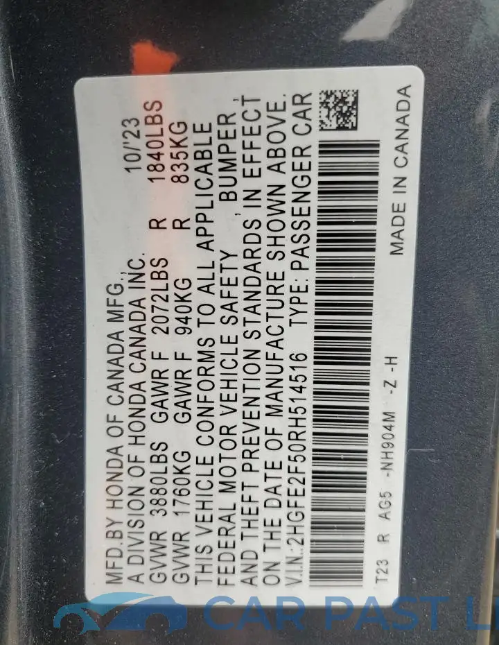 2HGFE2F50RH514516# 12