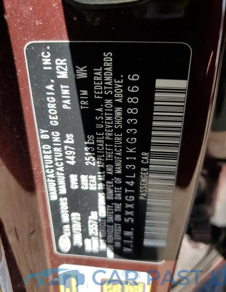 5XXGT4L31KG338866# 12