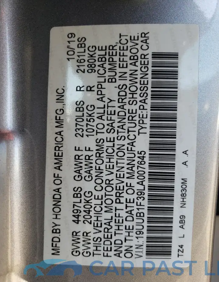 19UUB1F39LA007645# 13