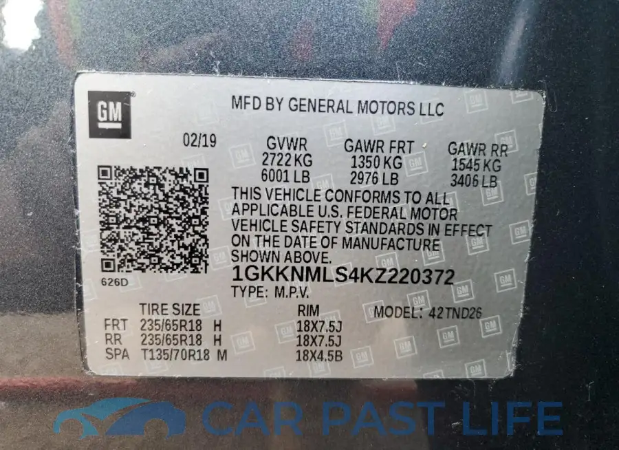 1GKKNMLS4KZ220372# 14
