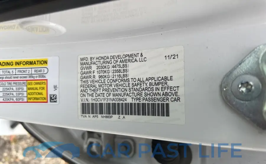 1HGCV1F31NA008424# 10