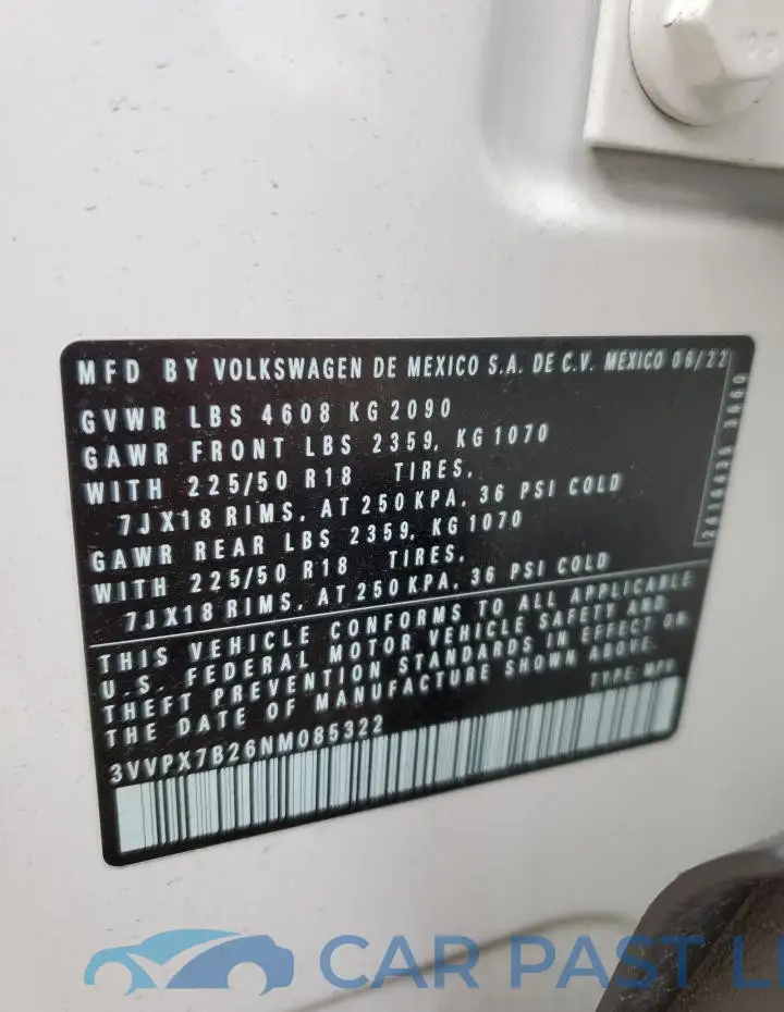 3VVPX7B26NM085322# 12