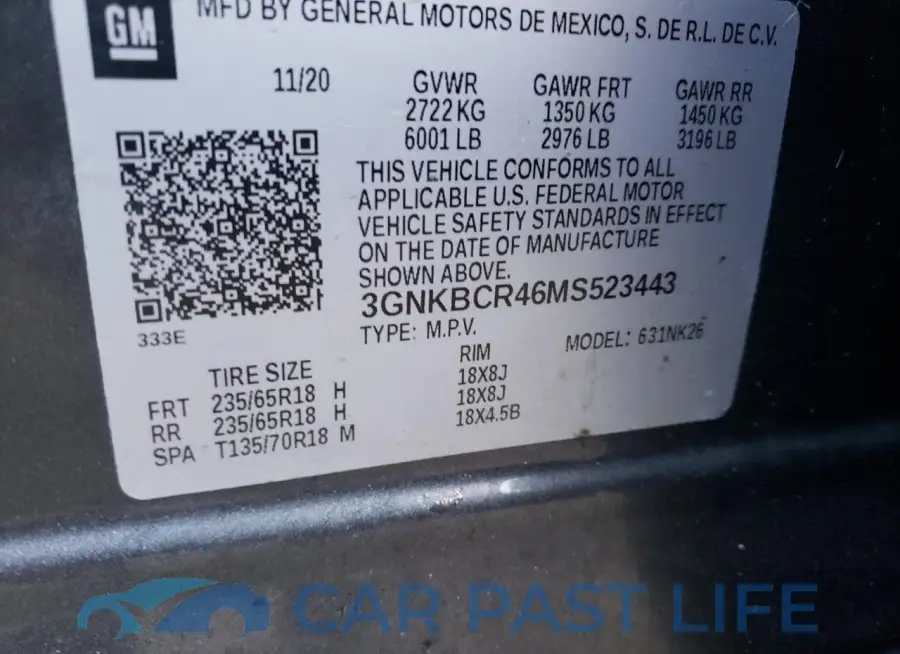 3GNKBCR46MS523443# 12
