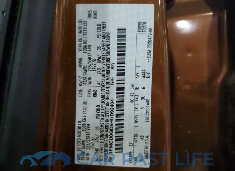 1FMCU0GD5HUD92404# 13