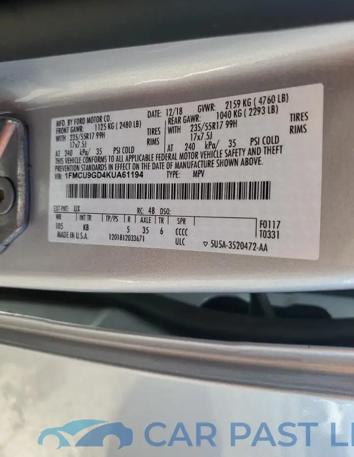 1FMCU9GD4KUA61194# 13