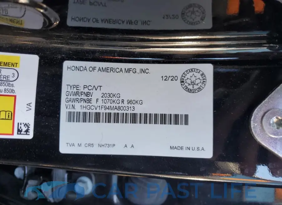 1HGCV1F94MA800313# 13