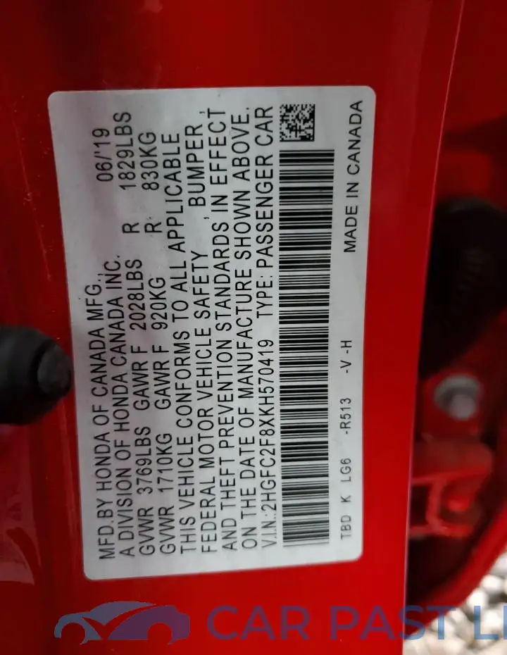 2HGFC2F8XKH570419# 13
