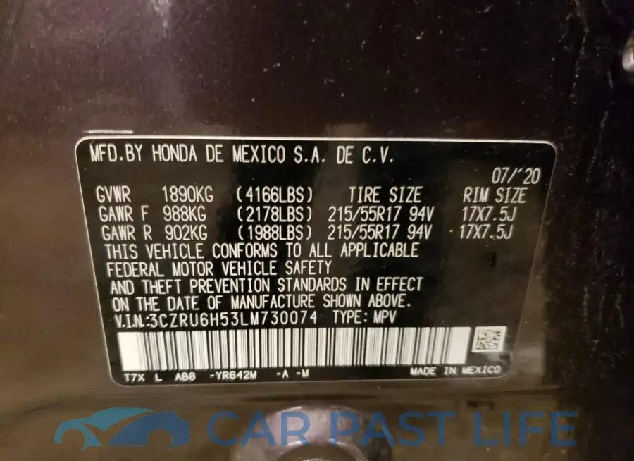 3CZRU6H53LM730074# 12