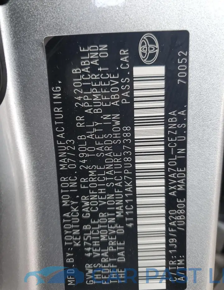 4T1C11AK7PU837388# 12