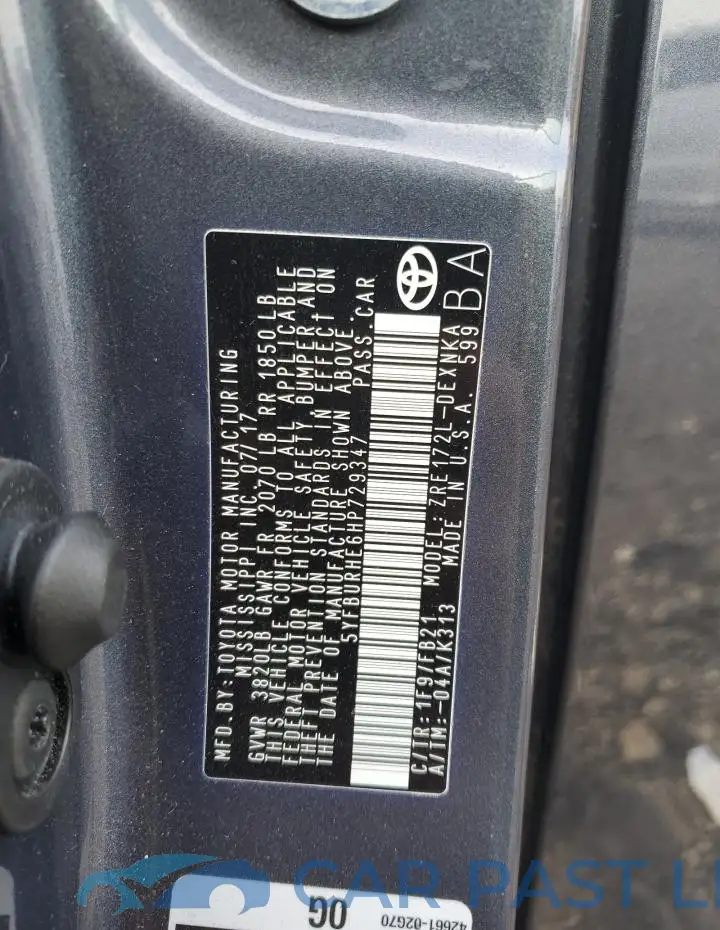 5YFBURHE6HP729347# 12
