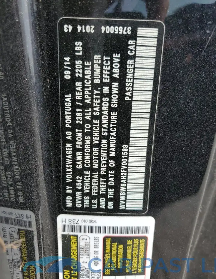 WVWBW8AH2FV001589# 12