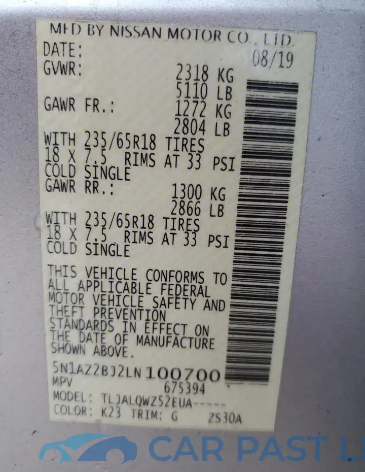 5N1AZ2BJ2LN100700# 12