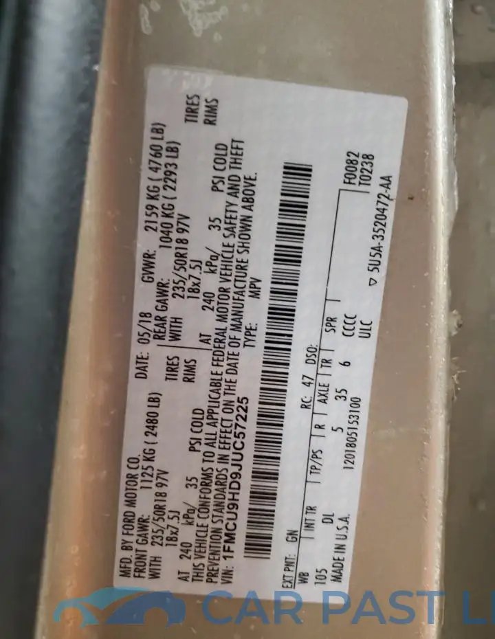 1FMCU9HD9JUC57225# 14
