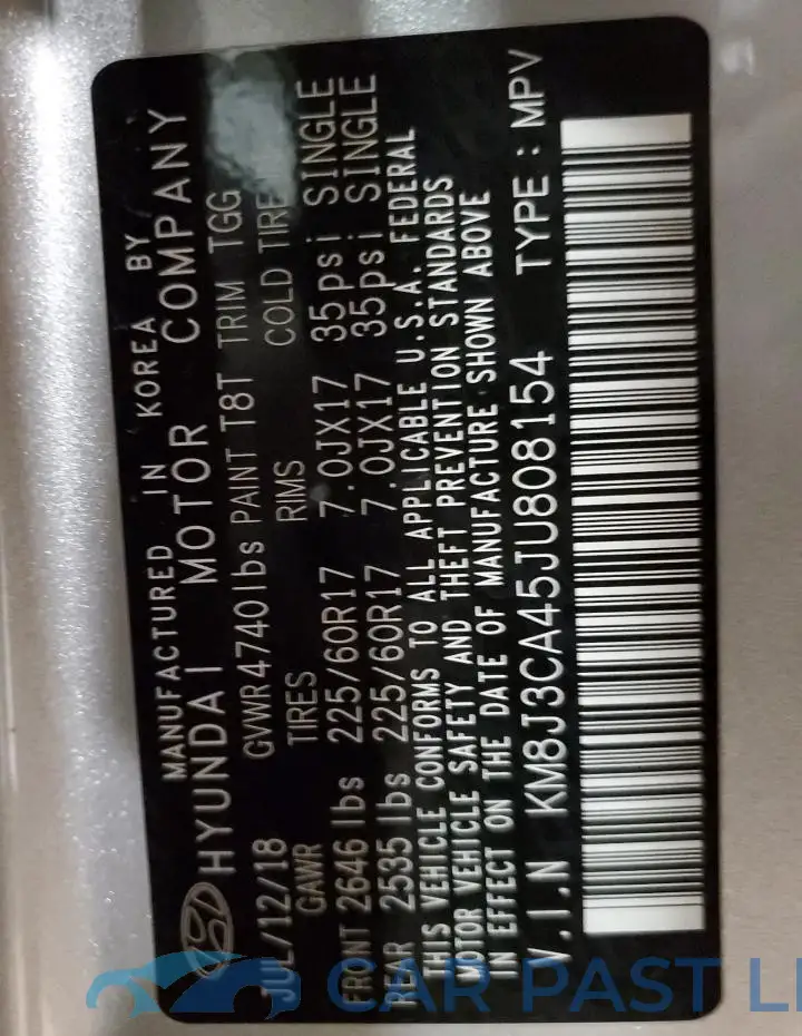 KM8J3CA45JU808154# 13
