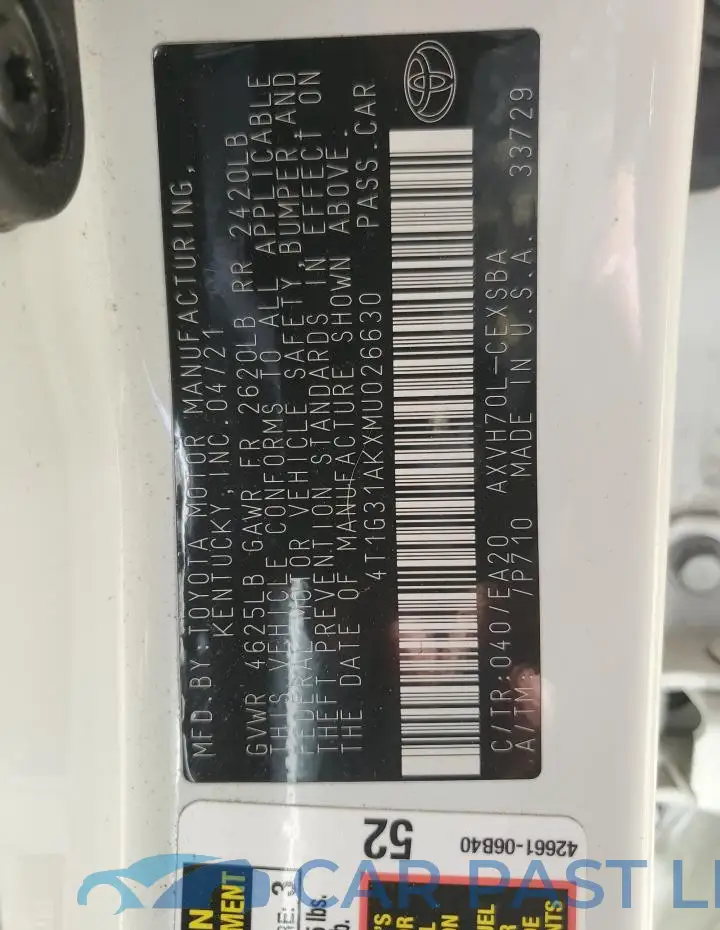 4T1G31AKXMU026630# 12