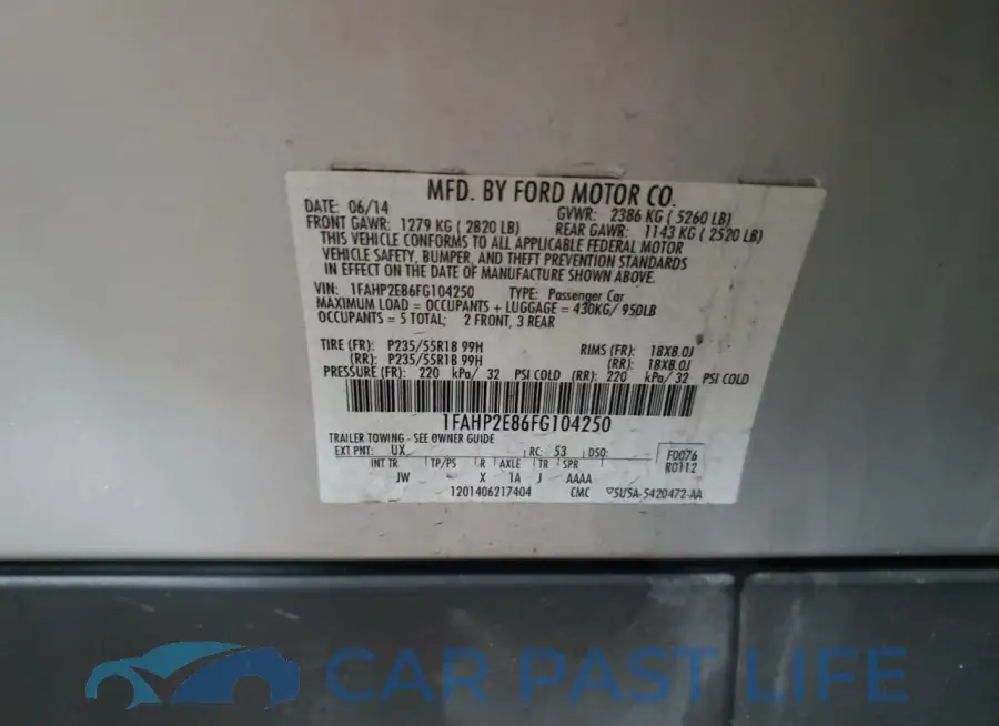1FAHP2E86FG104250# 12