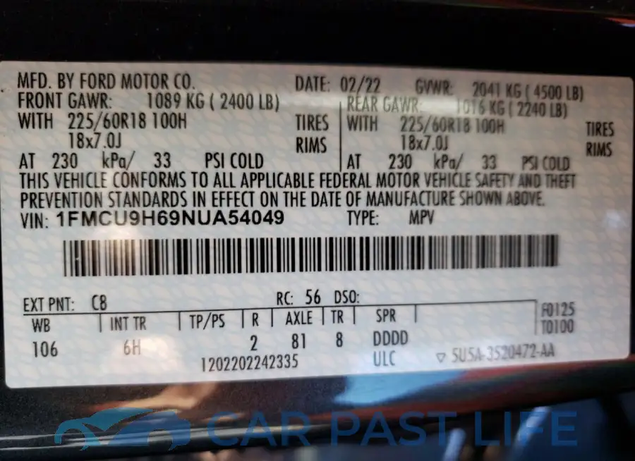 1FMCU9H69NUA54049# 14