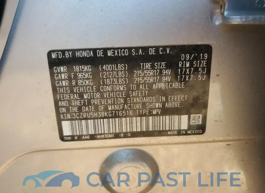 3CZRU5H38KG716516# 12