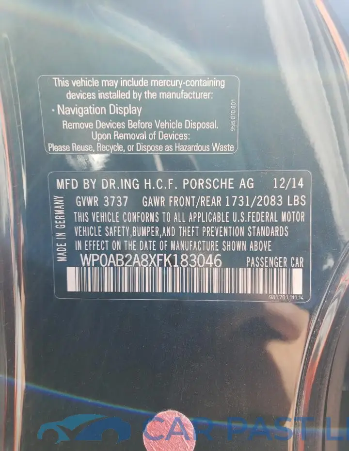 WP0AB2A8XFK183046# 12