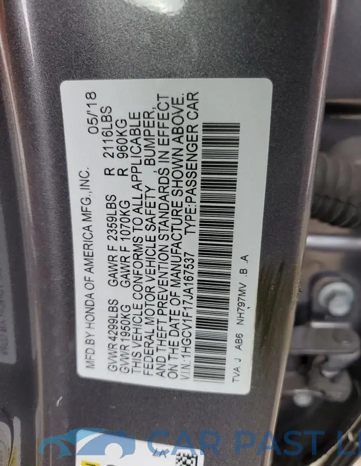 1HGCV1F17JA167537# 12