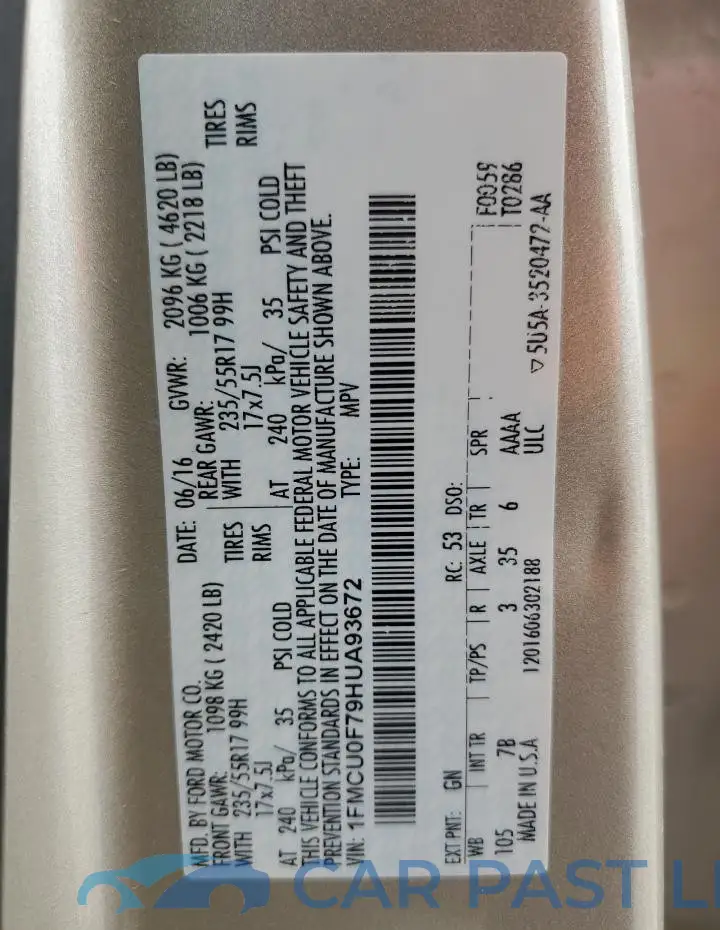 1FMCU0F79HUA93672# 13