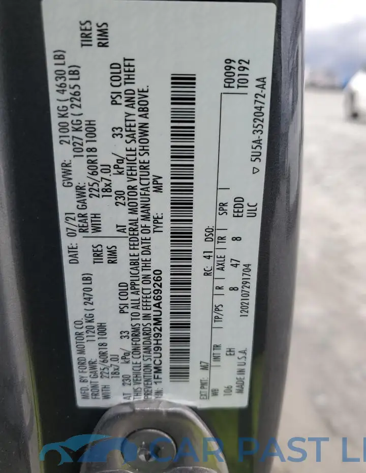 1FMCU9H92MUA69260# 14