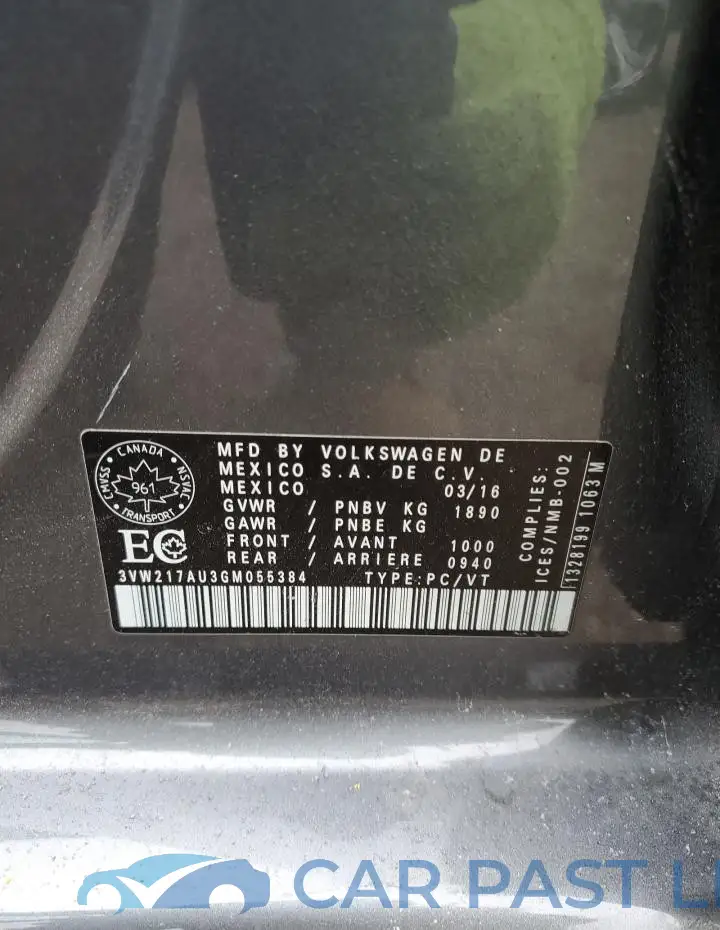 3VW217AU3GM055384# 12