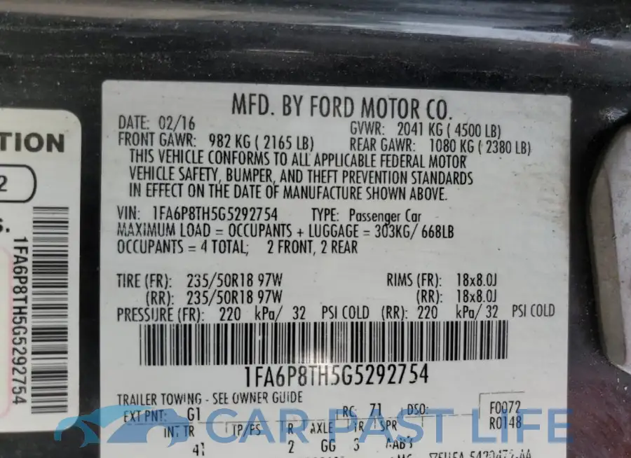 1FA6P8TH5G5292754# 12