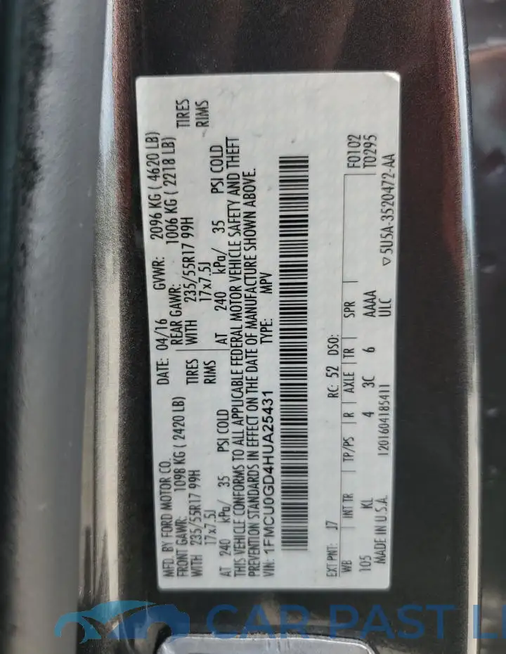 1FMCU0GD4HUA25431# 13