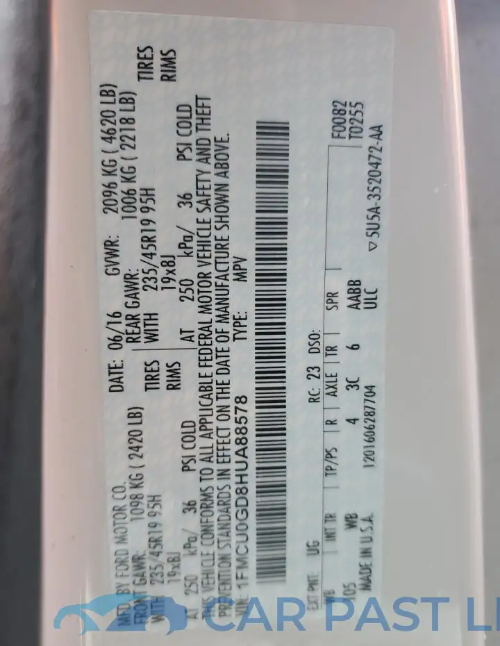 1FMCU0GD8HUA88578# 13