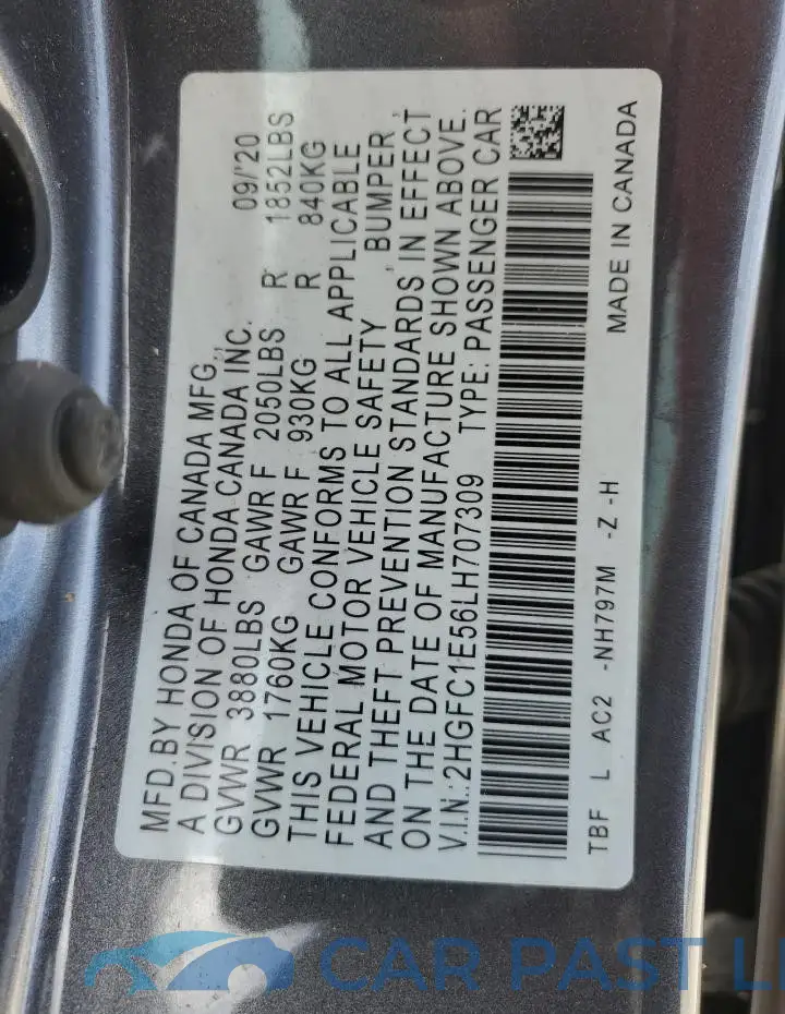 2HGFC1E56LH707309# 13