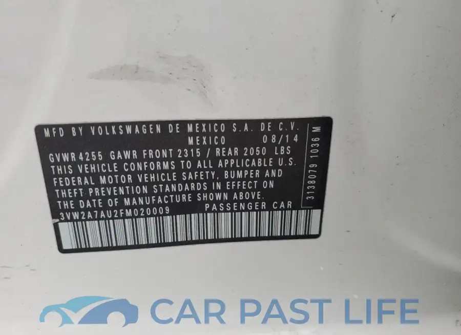 3VW2A7AU2FM020009# 12