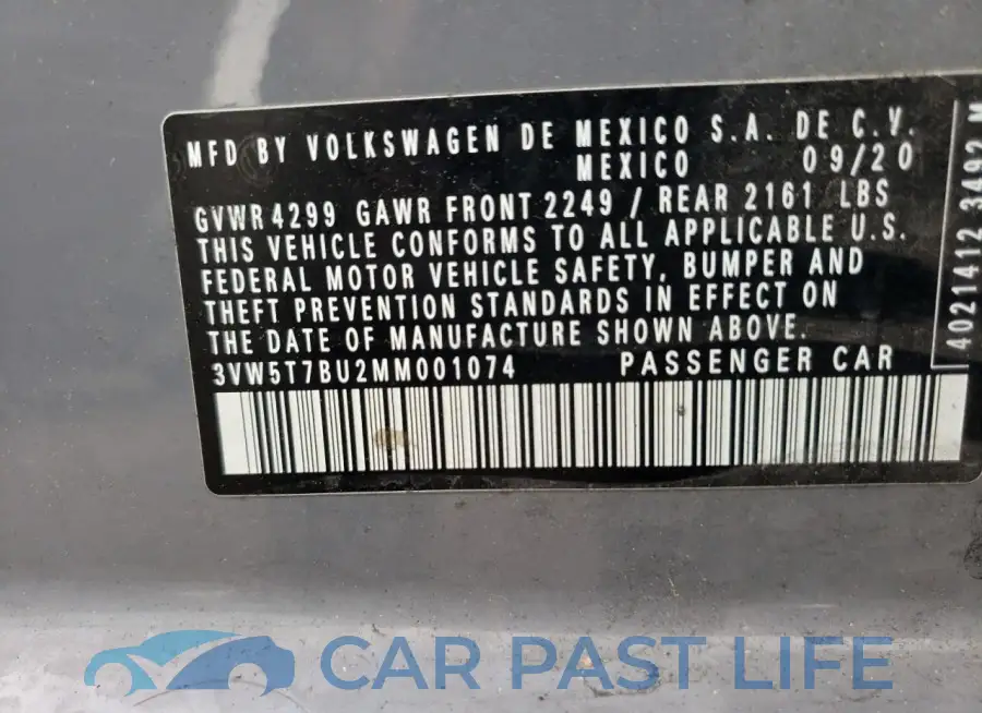 3VW5T7BU2MM001074# 12
