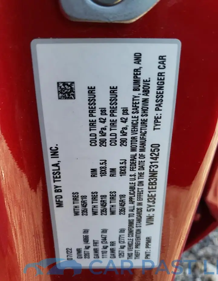 5YJ3E1EB3NF314250# 12